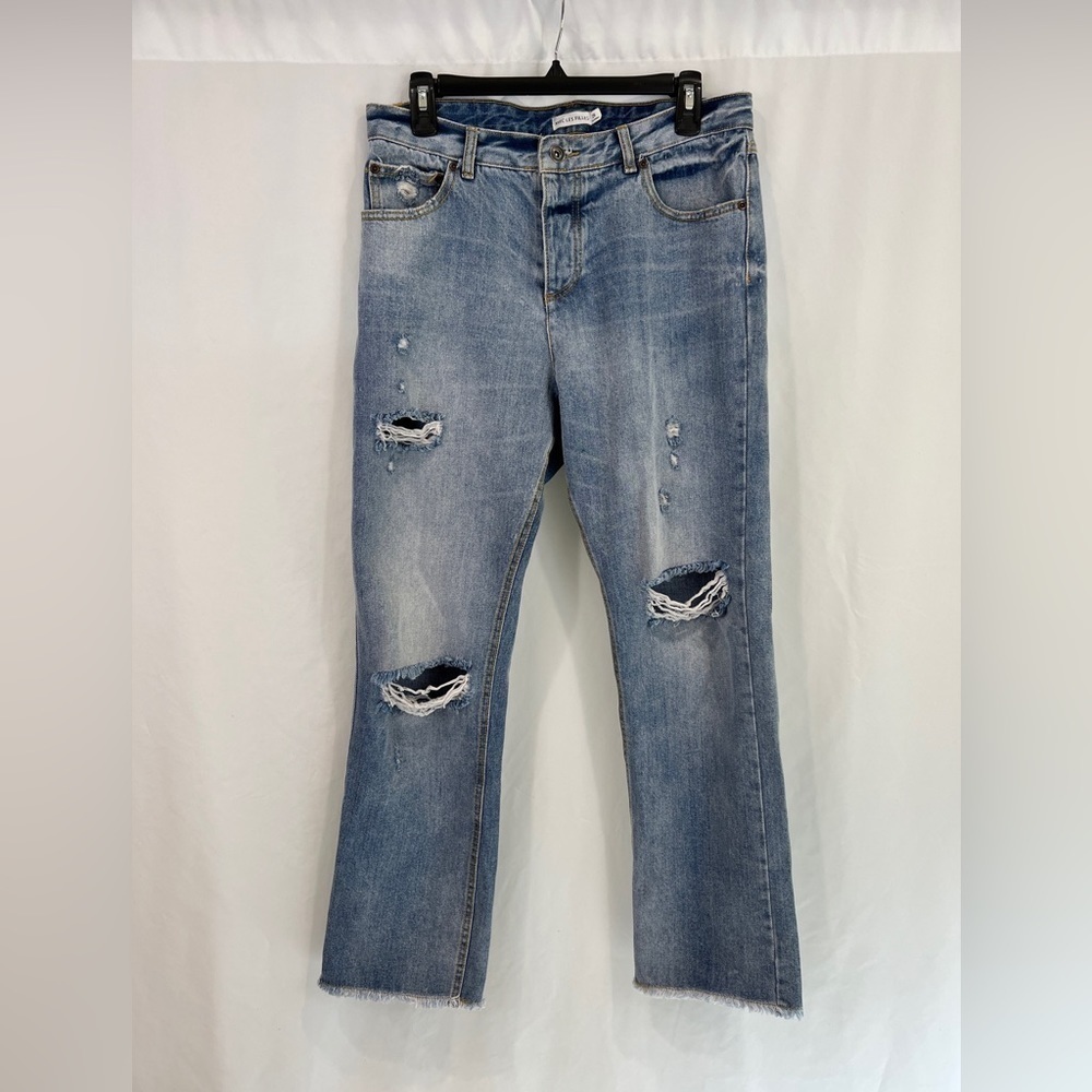 Avec Les Filles Distressed Mom Button Fly High Waisted Mom Jeans